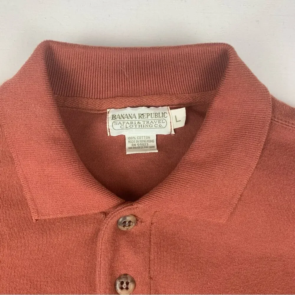 Banana Republic Men's large safari travel orange Red Polo Shirt 1/4